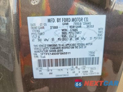 Zdjęcie 12 z 12 samochodu: 2005 FORD F150 VIN:1FTPX14505FB65511 - miniatura