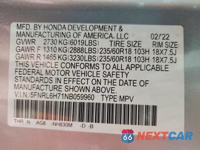 Zdjęcie 13 z 13 samochodu: 2022 HONDA ODYSSEY EXL VIN:5FNRL6H71NB059960 - miniatura