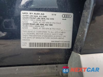 Zdjęcie 12 z 12 samochodu: 2019 AUDI Q5 PREMIUM PLUS VIN:WA1BNAFY1K2048489 - miniatura