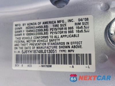 Zdjęcie 13 z 13 samochodu: 2008 HONDA ELEMENT EX VIN:5J6YH18748L013051 - miniatura