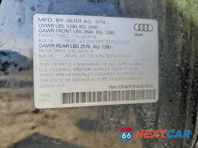 Zdjęcie 12 z 12 samochodu: 2015 AUDI Q5 PREMIUM VIN:WA1CFAFP2FA053639 - miniatura