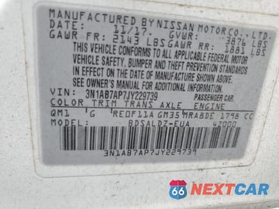 Zdjęcie 12 z 12 samochodu: 2018 NISSAN SENTRA SV VIN:3N1AB7AP7JY229739 - miniatura