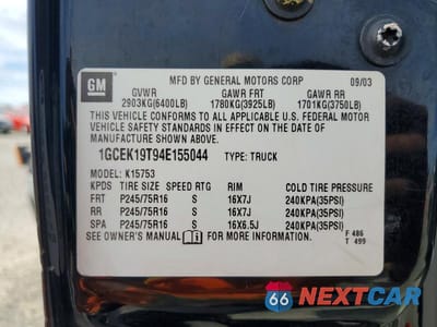 Zdjęcie 12 z 12 samochodu: 2004 CHEVROLET SILVERADO K1500 VIN:1GCEK19T94E155044 - miniatura