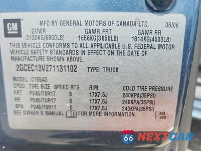 Zdjęcie 12 z 12 samochodu: 2007 CHEVROLET SILVERADO C1500 CLASSIC CREW CAB VIN:2GCEC13V271131102 - miniatura