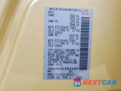 Zdjęcie 13 z 13 samochodu: 2013 NISSAN PATHFINDER S VIN:5N1AR2MN3DC604489 - miniatura
