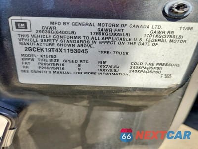 Zdjęcie 12 z 12 samochodu: 1999 CHEVROLET SILVERADO K1500 VIN:2GCEK19T4X1153045 - miniatura