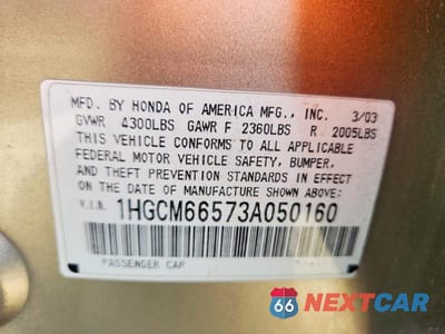 Zdjęcie 12 z 12 samochodu: 2003 HONDA ACCORD EX VIN:1HGCM66573A050160 - miniatura