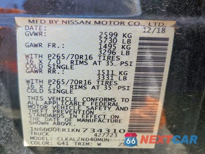 Zdjęcie 12 z 12 samochodu: 2019 NISSAN FRONTIER SV VIN:1N6DD0ER1KN734310 - miniatura