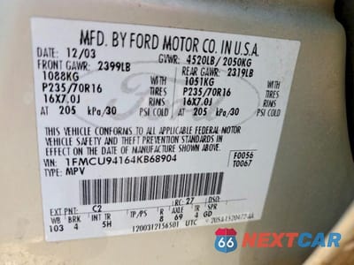 Zdjęcie 13 z 13 samochodu: 2004 FORD ESCAPE LIMITED VIN:1FMCU94164KB68904 - miniatura