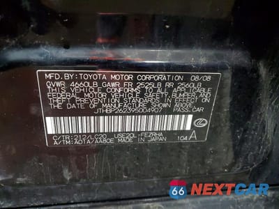 Zdjęcie 12 z 12 samochodu: 2009 LEXUS IS F BASE VIN:JTHBP262395004907 - miniatura
