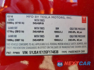 Zdjęcie 12 z 12 samochodu: 2016 TESLA MODEL S VIN:5YJSA1E12GF174838 - miniatura