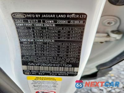 Zdjęcie 14 z 14 samochodu: 2017 LAND ROVER RANGE ROVER EVOQUE SE VIN:SALVP2BG5HH217508 - miniatura