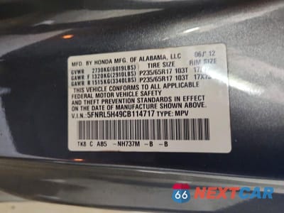 Zdjęcie 13 z 13 samochodu: 2012 HONDA ODYSSEY VIN:5FNRL5H49CB114717 - miniatura