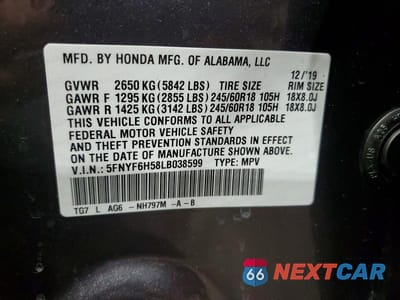 Zdjęcie 12 z 12 samochodu: 2020 HONDA PILOT EXL VIN:5FNYF6H58LB038599 - miniatura