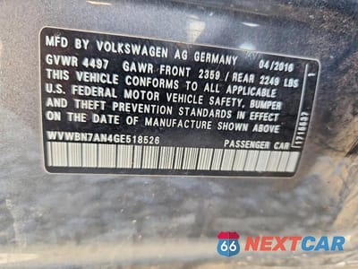Zdjęcie 13 z 13 samochodu: 2016 VOLKSWAGEN CC BASE VIN:WVWBN7AN4GE518526 - miniatura