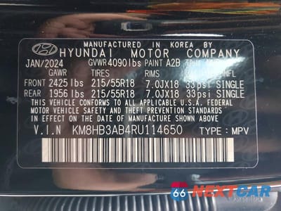 Zdjęcie 13 z 13 samochodu: 2024 HYUNDAI KONA SEL VIN:KM8HB3AB4RU114650 - miniatura