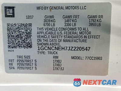 Zdjęcie 12 z 12 samochodu: 2018 CHEVROLET SILVERADO C1500 VIN:1GCNCNEH7JZ220547 - miniatura