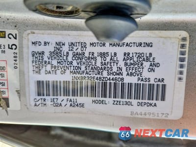 Zdjęcie 12 z 12 samochodu: 2008 TOYOTA COROLLA CE VIN:1NXBR32E48Z044608 - miniatura