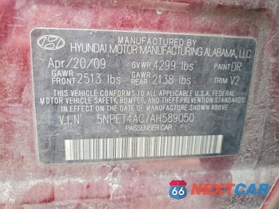 Zdjęcie 12 z 12 samochodu: 2010 HYUNDAI SONATA GLS VIN:5NPET4AC7AH589050 - miniatura