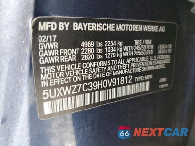 Zdjęcie 13 z 13 samochodu: 2017 BMW X3 SDRIVE28I VIN:5UXWZ7C39H0V91812 - miniatura