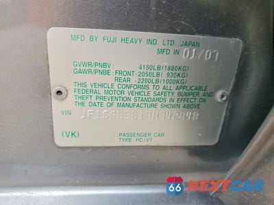 Zdjęcie 12 z 12 samochodu: 2007 SUBARU FORESTER 2.5X VIN:JF1SG63617H742948 - miniatura