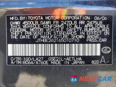 Zdjęcie 13 z 13 samochodu: 2006 LEXUS IS 350 VIN:JTHBE262165010710 - miniatura