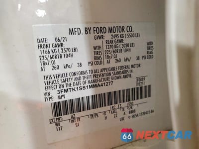 Zdjęcie 14 z 14 samochodu: 2021 FORD MUSTANG MACH-E SELECT VIN:3FMTK1SS1MMA41277 - miniatura