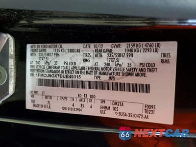 Zdjęcie 13 z 13 samochodu: 2013 FORD ESCAPE SE VIN:1FMCU9GX7DUB49315 - miniatura
