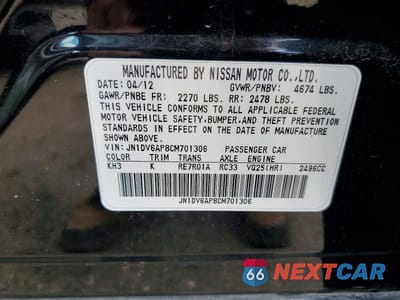 Zdjęcie 12 z 12 samochodu: 2012 INFINITI G25 SEDAN BASE VIN:JN1DV6AP8CM701306 - miniatura