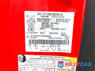 Zdjęcie 12 z 12 samochodu: 2013 FORD F150 SUPERCREW VIN:1FTFW1ET1DFA40608 - miniatura
