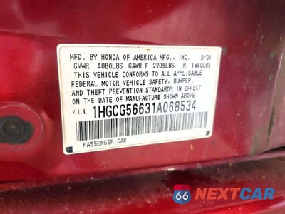 Zdjęcie 12 z 12 samochodu: 2001 HONDA ACCORD EX VIN:1HGCG56631A068534 - miniatura