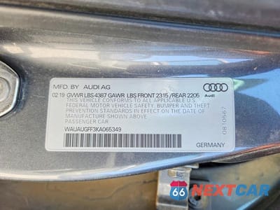 Zdjęcie 13 z 13 samochodu: 2019 AUDI A3 PREMIUM VIN:WAUAUGFF3KA065349 - miniatura