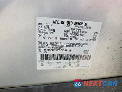 Zdjęcie 13 z 13 samochodu: 2016 FORD EXPLORER LIMITED VIN:1FM5K8FH7GGC58122 - miniatura