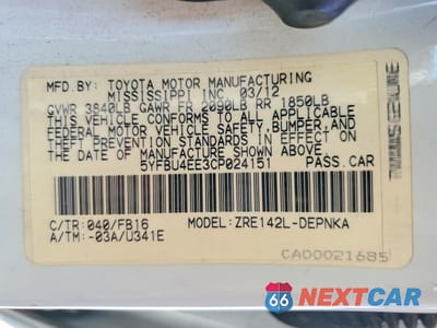 Zdjęcie 12 z 12 samochodu: 2012 TOYOTA COROLLA LE VIN:5YFBU4EE3CP024151 - miniatura