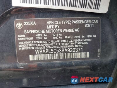 Zdjęcie 12 z 12 samochodu: 2011 BMW 335 XI VIN:WBAPL5C53BA920371 - miniatura