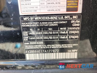 Zdjęcie 13 z 13 samochodu: 2007 MERCEDES-BENZ ML 350 VIN:4JGBB86E17A177872 - miniatura