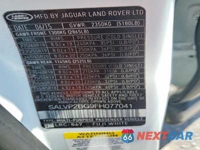 Zdjęcie 13 z 13 samochodu: 2015 LAND ROVER RANGE ROVER EVOQUE PURE PLUS VIN:SALVP2BG9FH077041 - miniatura