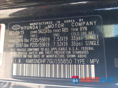 Zdjęcie 13 z 13 samochodu: 2016 HYUNDAI SANTA FE SE VIN:KM8SNDHF7GU155850 - miniatura