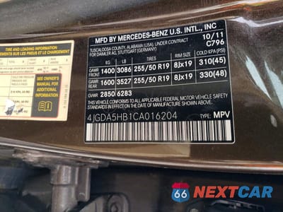 Zdjęcie 13 z 13 samochodu: 2012 MERCEDES-BENZ ML 350 4MATIC VIN:4JGDA5HB1CA016204 - miniatura