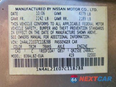 Zdjęcie 12 z 12 samochodu: 2007 NISSAN ALTIMA 2.5 VIN:1N4AL21E07C118288 - miniatura