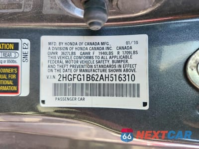 Zdjęcie 12 z 12 samochodu: 2010 HONDA CIVIC LX VIN:2HGFG1B62AH516310 - miniatura
