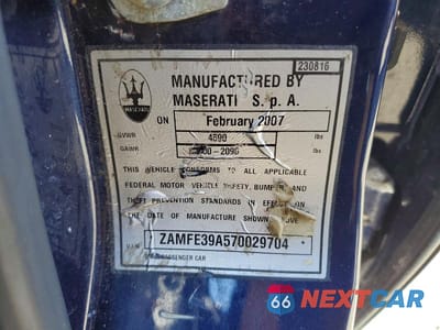 Zdjęcie 12 z 12 samochodu: 2007 MASERATI QUATTROPORTE M139 VIN:ZAMFE39A570029704 - miniatura