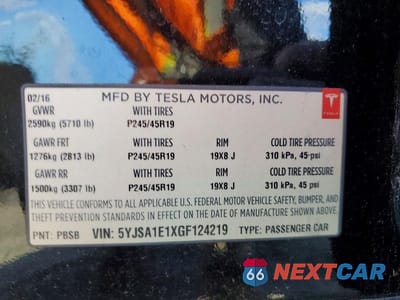 Zdjęcie 13 z 13 samochodu: 2016 TESLA MODEL S VIN:5YJSA1E1XGF124219 - miniatura