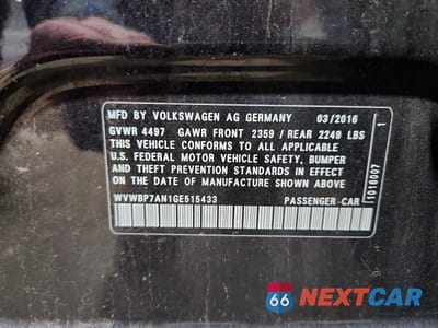 Zdjęcie 12 z 12 samochodu: 2016 VOLKSWAGEN CC BASE VIN:WVWBP7AN1GE515433 - miniatura