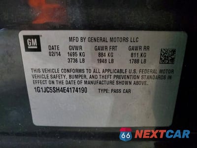 Zdjęcie 12 z 12 samochodu: 2014 CHEVROLET SONIC LT VIN:1G1JC5SH4E4174190 - miniatura