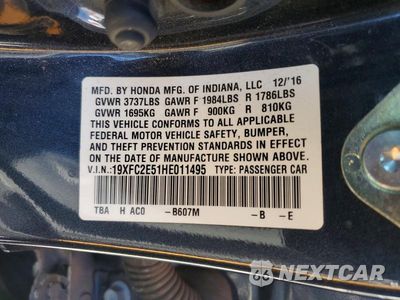 Zdjęcie 12 z 12 samochodu: 2017 HONDA CIVIC VIN:19XFC2E51HE011495 - miniatura