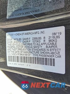 Zdjęcie 12 z 12 samochodu: 2019 HONDA ACCORD SPORT VIN:1HGCV1F39KA156137 - miniatura