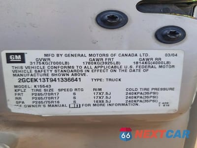 Zdjęcie 12 z 12 samochodu: 2004 CHEVROLET SILVERADO K1500 VIN:2GCEK13T941336641 - miniatura