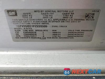 Zdjęcie 12 z 12 samochodu: 2015 GMC SIERRA K1500 SLE VIN:1GTV2UEC1FZ220309 - miniatura