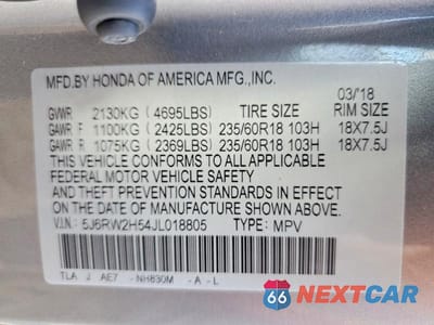 Zdjęcie 12 z 12 samochodu: 2018 HONDA CR-V EX VIN:5J6RW2H54JL018805 - miniatura